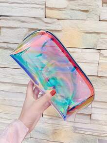 1 件时尚彩色透明洗漱包大容量拉链化妆品收纳包沙滩防水手拿包女士女孩旅行必需品，适用于假日海滩、浴室收纳、卧室收纳，大容量 - 彩色 - 查看 6