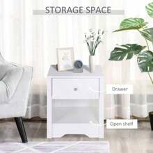 Modern Bedside Table, Nightstand With Drawer Shelf, End Table Living Room, Bedroom White - White + Aluminium Alloy - View 5
