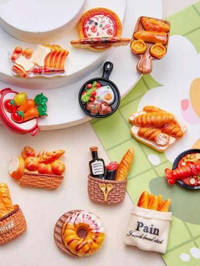 12 件食物主题 DIY 装饰，创意厨房、家居、办公室和白板装饰，冰箱微型食物模型，仿真面包、披萨和糕点，DIY 手工艺品