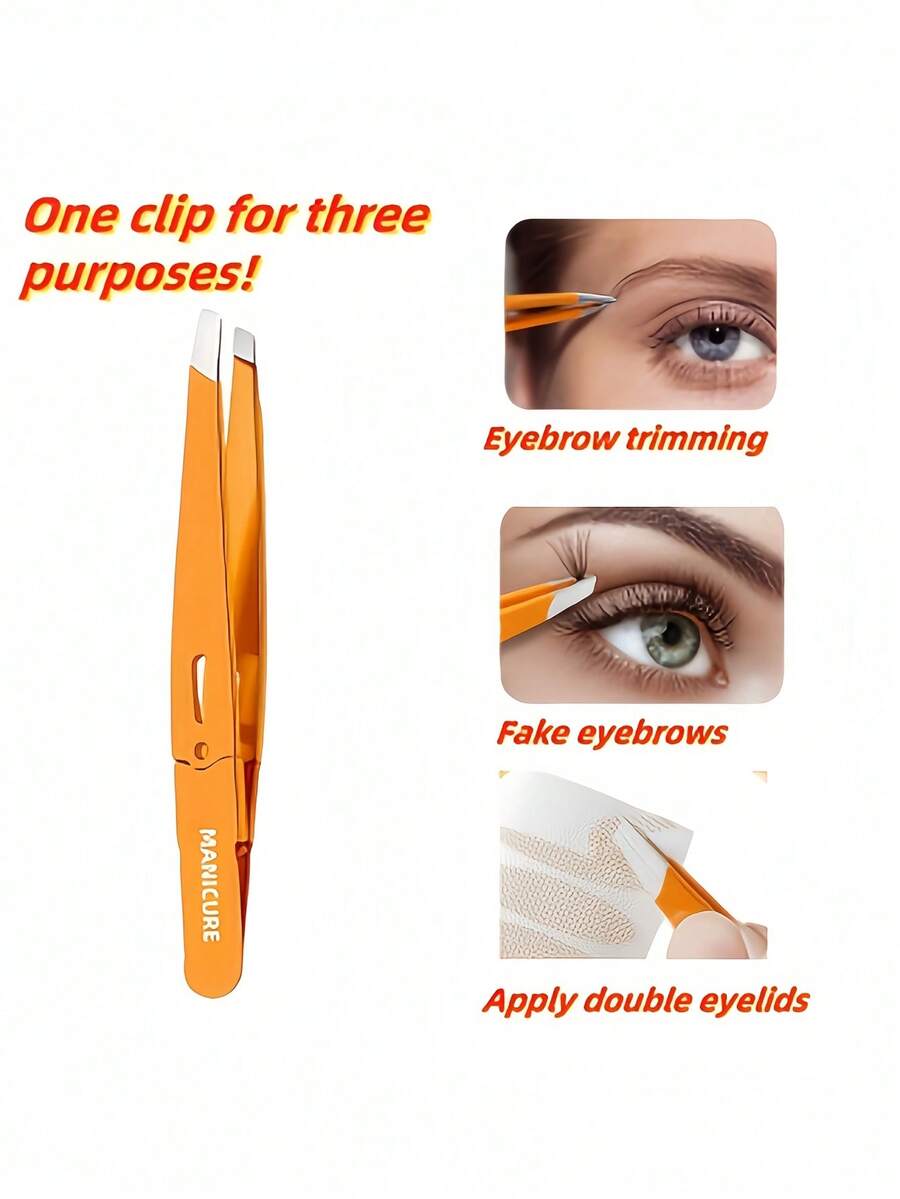 高品质不锈钢眉毛镊子，内生毛发镊子，精密斜眉镊子，脱毛镊子 - 珊瑚橙 - 查看 1