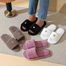Premium Fashion Heart Decor Plush Slippers For Women, Soft & Comfortable Soft-Sole Lightweight, Suitable For Living Room & Bedroom, All Season Insulation, Galentines, Puppy, Carnival, Party Decorations, Shoe, Spring Summer Picks, Brides Maid Gifts, Room, Bedroom Decor, Bedroom Decor, Beach, Travel, For Men, For Women, Vacation - Multicolor - View 1