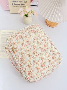 1 件装时尚花卉印花文具收纳袋，泡沫绗缝圣经保护套，大容量整理袋，可收纳铅笔、眼镜、书籍和笔记本；可爱蝴蝶结图案日记本收纳袋；精美拼贴日记工具整理袋；便携式旅行文具收纳袋