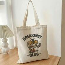 Breakfast Club Tote Bag - Open Top Canvas-Like Grocery Bag With Pancake Print, Commuting, Shopping, Lunch Runs - Durable Everyday Carryall Breakfast Lovers & Brunch Outings, Playful Graphic Design, Vibrant Design Craftsmanship, Fun Pattern, Reinforced Handles, Casual Shoppers - trắng - Xem 7