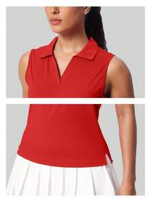 Women's Sleeveless Golf Shirts UPF 50+ Quickly Dry Tennis Polo Lightweight Sports Athletic Tank Tops - 紅色 - 查看 7