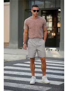 Men's Cotton Casual Classic-Fit 7" Chino Shorts Elastic Waist Daily Wear Dress Baech Summer Shorts-2025 - màu đen - Xem 3