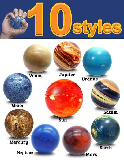 10 件太阳系行星减压球，行星和地球图案，教育天文学和太空主题装饰礼物，手臂或手部恢复方法，太空派对礼物，嘉年华奖品