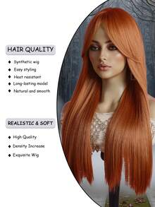 24英寸橙色高温丝假发，带刘海，优雅玫瑰网帽，外观自然，耐热，适合各种肤色，可用于万圣节和圣诞节。 - 橘色 - 查看 9