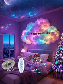 LED78.12英寸，USB灯串，3D雷云灯带音乐同步 - USB供电情绪灯，DIY云朵套装，彩色LED化妆镜，适用于游戏室，节日派对和装饰礼品，装饰照明|云灯设计|卧室LED灯 - 彩色 - 查看 9