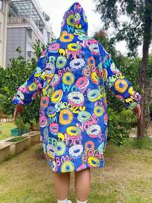 1pc Thick Flannel Single Layer Hoodie With High Permeability Printing, Adult Wearable Blanket With Sweet Donut, Leopard, Fruit Patterns, Warm And Windproof Loungewear For Autumn/Winter