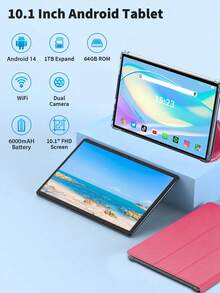 Relndoo Tablet Android 2025 Newest, 10.1-Inch Tablet With Case, RK3562 Quad-Core 2.0 GHz, (4GB+4GB) RAM+64GB ROM, Android 14 Tablet With 6000mAh Battery, 2MP+8MP Dual Camera, 1280*800px HD Touchscreen, Wireless, 802.11n Wifi6 2.4g/5.0g, GMS Certified Computer Tablets PC With Tablet Protective Film (Without Adapter)-Pink