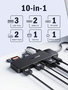 Lemorele 10-In-1 USB C Hub Docking Station 4K @30HZ HDMI VGA USB A 3.0 2.0 Audio Port
