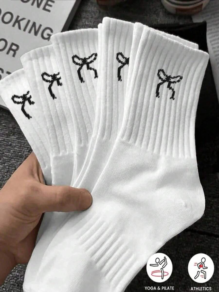 Bow Pattern Socks For Women White Black Running Hiking Dress Female Male School Work Hiking Funny On Dress Sock Winter Sock Four Season Valentine's Day - Multicolor - View 1