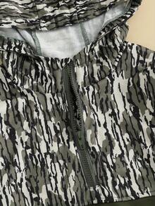 Sudadera con capucha de camuflaje para niño, sudadera de manga larga con media cremallera, jersey informal para niño pequeño - Verde - Ver 4