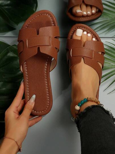 Sandalias planas cómodas y elegantes para mujer para ropa casual de verano, sandalias planas marrones