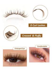 Rikuaild 100pcs Brown Cluster False Eyelashes, Enlarging Eyes, D Curl Lifting, Single Strand Grafting, Thick & Dense, Create Natural Or Thick Makeup Effect, DIY Eyelashes At Home - D - 查看 6