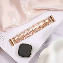 This Bracelet Is Compatible With Versa 3/Versa 4/ Sense/Sense 2 Bands, Designed For Women, Featuring Handmade Fashionable Elastic Beaded Arrow Pattern, Can Replace Versa 4/Versa 3/Sense 2/Sense Bands. - Pink - View 6