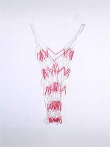 1 szt. Pogrubiona siatka na piłki sportowe, czerwono-biała [Duża siatka] Duża, pojemna siatka do koszykówki | 1 szt., odważna, do koszykówki, siatkówki, piłki nożnej, tenisa i piłek do sportów na świeżym powietrzu. Mieści 10-20 piłek lub siatkową torbę do przechowywania sprzętu sportowego. Trwała konstrukcja, idealna na szkolne boiska sportowe.