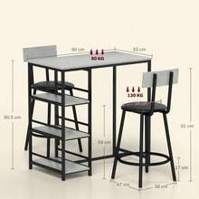 HOMCOM ThreePie Kitchen Dining Set With Shees Grey Black - LIGHT GREY1 - View 3