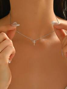 1 pieza Delicado y pequeño collar con cruz dorada, collar artístico y versátil tipo gargantilla para resaltar la elegancia y el gusto único del cuello - Amarillo Oro - Ver 13