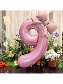2pcs 32-Inch Pink Number 0-9 Bow Combination Balloon Set, Suitable For Birthday, New Year, Anniversary And Holiday Party Backdrop Decoration, Birthday Number Balloons - Pink - View 11