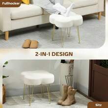 Sitzhocker, Polsterhocker in Kleeblattform, Stoffbezug, Stahlbeine, Cremeweiß