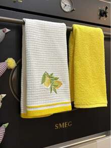 2-Pack 100% Cotton Kitchen Towels – 40x60 Cm | Soft Texture, Highly Absorbent, Dual-Sided Towels – MADE IN TURKEY - Light Yellow - View 2