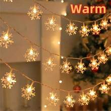 Luzes de Corda em Forma de Floco de Neve com LED para Natal - Alimentadas por Bateria, Sem Fio, Opções de 10/20/40/80 LEDs, Para Decoração de Feriados, Suprimentos para Festas, Decoração de Casa e Quarto, Presentes de Aniversário e Natal