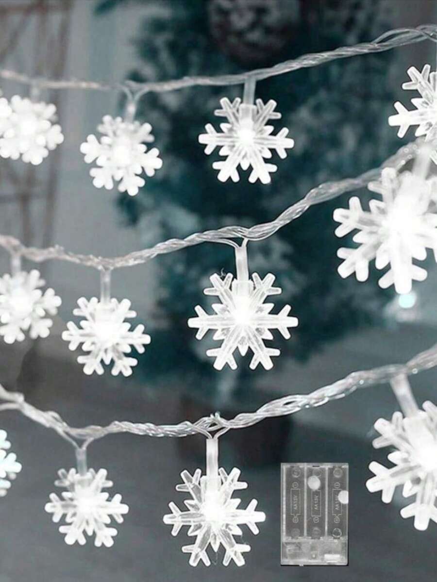 Luzes de Corda em Forma de Floco de Neve com LED para Natal - Alimentadas por Bateria, Sem Fio, Opções de 10/20/40/80 LEDs, Para Decoração de Feriados, Suprimentos para Festas, Decoração de Casa e Quarto, Presentes de Aniversário e Natal