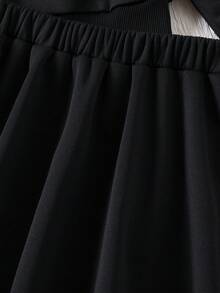 2pcs Girls Sweatshirt & Skirt Set, Fleece Crew Neck Pullover With Ribbon Bow + Skirt, Spring/Autumn