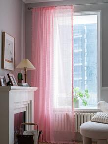 1pc Pink Geometric Hollow-Out Curtain, Boho Copper Coin Hollow Rectangle Sheer Curtain, Suitable For Bedroom, Living Room, Kitchen, Dining Room, Cafe, Gym, Foyer, All Season Home Use - Pink - View 2