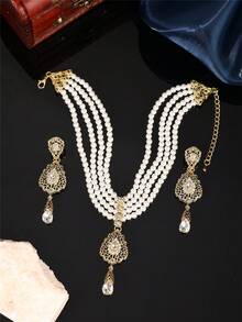 1 套手工制作的摩洛哥风格项链和耳环首饰套装，金属吊坠装饰，适合阿尔及利亚女性婚礼派对节日穿着 - 彩色 - 查看 1