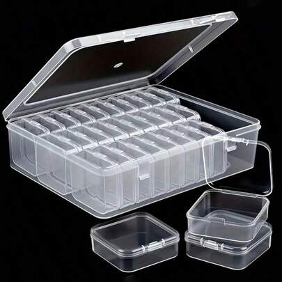 Juego de 30 cajas de almacenamiento de plástico transparente con 1 organizador grande - Organizador apilable de múltiples compartimentos para joyas y cuentas, útil para manualidades, suministros de costura, suministros de resina, arte de uñas, piezas pequeñas, suministros de oficina y ferretería - Estuche de viaje portátil para accesorios de maquillaje y aretes - Almacenamiento para dormitorio, organizador de armario, organizador de escritorio - Regalo ideal para manualidades, relleno de calcetines, regalo de cumpleaños, recuerdos de fiesta de Halloween, regalo de anfitrión de Acción de Gracias, elemento esencial para envolver regalos de Navidad