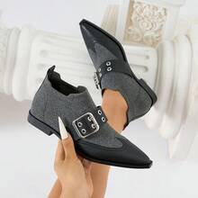 Giày bốt cổ ngắn cổ điển dành cho nữ, bốt co giãn, bốt Chelsea, bốt đế bằng, giày dự tiệc Giáng sinh. - Xám - Xem 17
