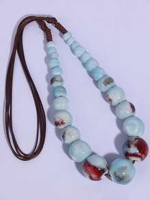 陶瓷珠 - 日常和派对项链 - 母亲节、生日和周年纪念的完美礼物 - 全年分层外观、复古美学、手工配饰、时尚配饰、波西米亚风格、手工复古彩色陶瓷首饰、多层可调节项链、独特的女士配饰（手工制作、工艺、不对称、颜色略有不同） - 彩色 - 查看 3