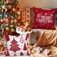 4PCS White And Red Christmas Pillowcase Decorative Winter Snowflake Throw Pillow Cover Christmas Cushion Cover Indoor Sofa Room Decoration Red Single Sided Pillow Core Free - Red and White - View 7