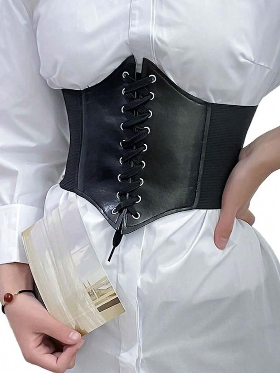 larrycard Women Corset Punk Black Wide Belt Leather Slimming Body Belts For Women Cummerbunds Elastic High Waist Belt Female Dress Corsets