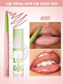 Lip Liner & Lip Oil Combo - Waterproof & Smudge-Proof Lip Liner, Moisturizing Lip Oil, Defines Contours & Nourishes Lips, Matte & Glossy Finish For 3D Lips