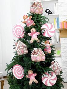 12pcs/Christmas Large Pink Candy Gingerbread Christmas Tree Ornament Gingerbread Christmas Decoration,Cute Hanging Ornament Suitable For Christmas Tree Topper Home Office Garden Patio Winter Vase Holiday Decoration