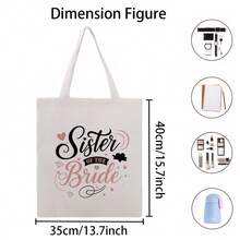 Bride Sister Tote Bag - Elegant Black Font & Pink Heart Design With "Sister Of The Bride" Text - Reusable Polyester Canvas Bag For Bridesmaids, Brides, Bridal Showers, Mother'S Day, Graduation - Perfect Keepsake For Women & Girls, Bridesmaid Gift, Sturdy Handle Design - trắng - Xem 2