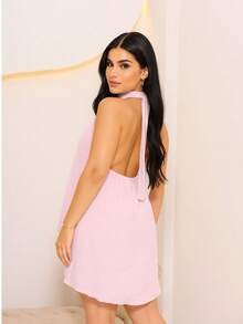 Women's Loose Halter Jumpsuit Set In Fresh Duna Fabric - Baby Pink - View 3