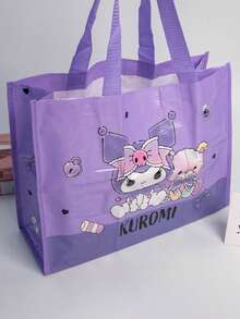 Sanrio Family Series Woven Tote Bag, Large Capacity Reusable Shopping Bag, Stylish & Practical for Daily Use, Made of Durable Polypropylene Material, Features Cute Cartoon Characters, Perfect for Shopping, Travel, and More, Portable & Lightweight, Ideal Gift for Kids and Adults Shopping, Travel, Who, Portable & Lightweight, Ideal Gift for Kids and Adults - 紫色 - 查看 5