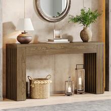 Tribesigns Consola de madera de 150 cm de largo detrás del sofá con patas de listones verticales para entrada, pasillo, recibidor, salón (marrón rústico) - Marrón - Ver 5