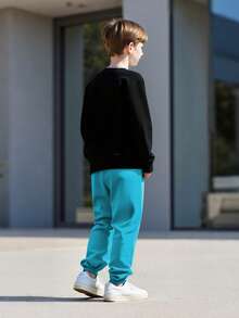 2pcs/Set Older Boys' Casual Gaming Controller Print Long Sleeve Sweatshirt And Pants Suit, Street Fashion Warm Outfit For Spring, Autumn & Winter - Blue - View 3