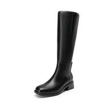 Women's Knee High Boots Square Toe Low Block Heel Side Zipper Solid Color Casual Comfort Riding Long Boots For Outfits Autumn/Winter - Black - View 9