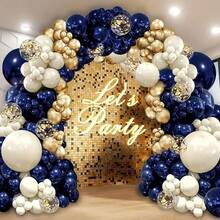 133Pcs Navy Blue And Gold Balloon Arch Set With Sand White, Blue, And Gold Confetti Balloons In Various Sizes: 18", 12", 10", And 5". Perfect For Birthday Parties, Weddings, Bridal Gifts, Anniversary Celebrations, Graduation Parties, Holiday Decorations, And Party Decorations. - Multicolor - View 2