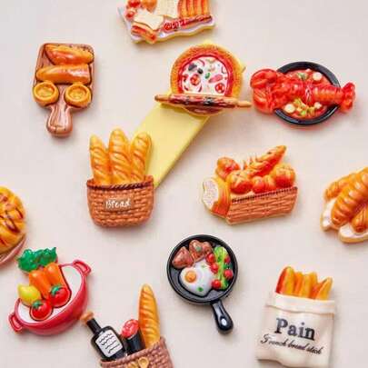 12 件食物主题 DIY 装饰，创意厨房、家居、办公室和白板装饰，冰箱微型食物模型，仿真面包、披萨和糕点，DIY 手工艺品