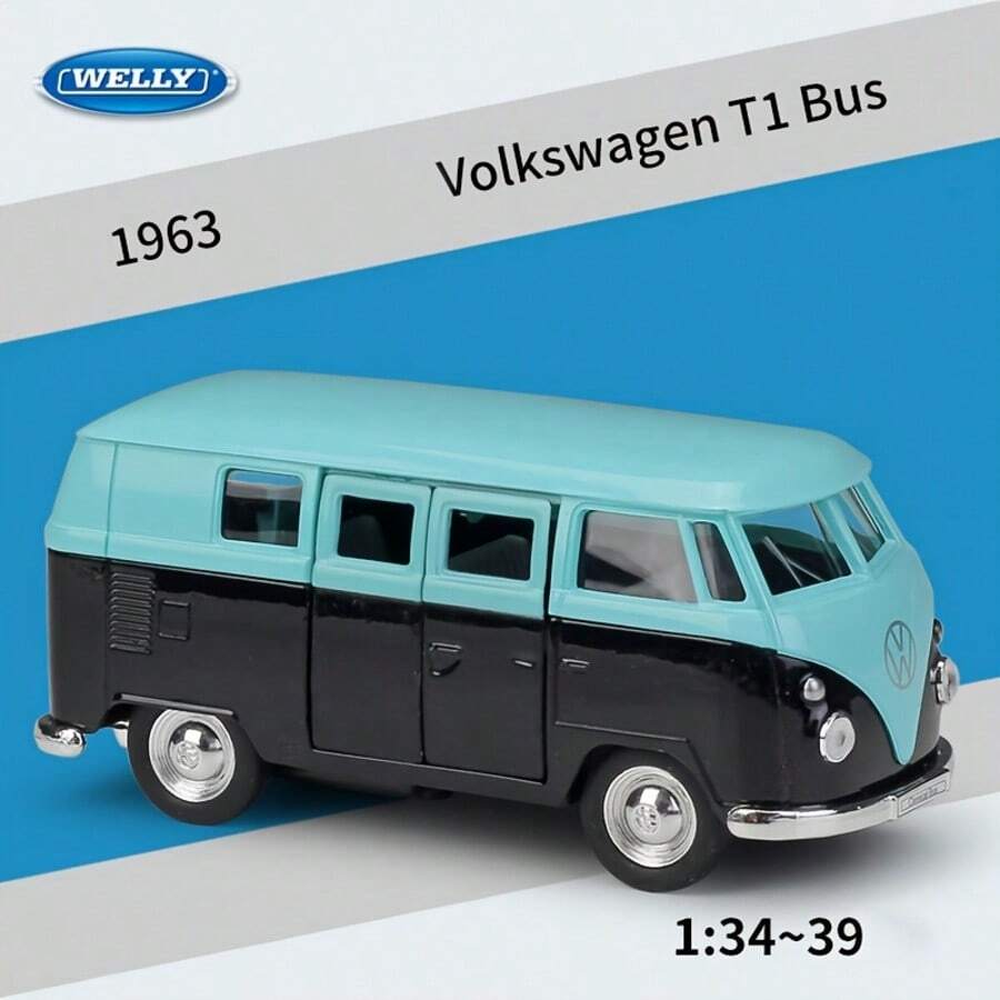 Burago WELLY1:36  T1 Bus 1963 Simulation Alloy Car Model Children's Toy Car Power Swing Door Pendant Sliding Car Model Boys' Toy - Multicolor - View 1