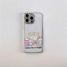 ¡Diseño Creativo! Funda de Teléfono de Lujo Plateada, Patrón de Tema de Conejo de Café - Impresión de Alta Definición, Resistente al Desgaste y Antideslizante, Protección Completa de Cámara, Compatible con la Serie 16/15/14/13/12, Bienvenido a Comprar y Usar - Colores mixtos - Ver 8
