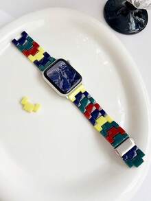 1 pieza Correa de Apple Watch, correa de Apple Watch para hombres y mujeres con bloques de construcción de dopamina, compatible con Apple Watch 40/41/42/44/45/46/49/38mm, adecuado para Apple Watch Series 10/9/SE/8/7/6/5/4/3/2/1 Ultra3/2/1, nueva correa de muñeca creativa y linda de dibujos animados, accesorios de banda inteligente, verano, transpirable, ligera