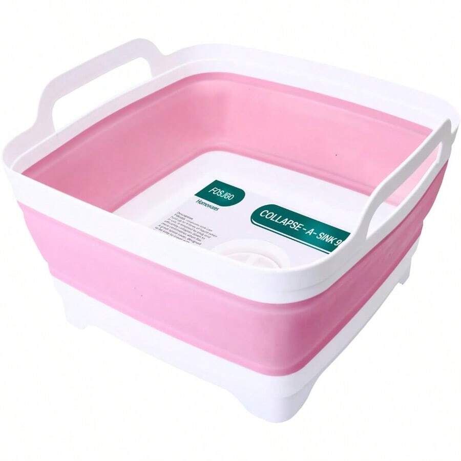 Dish Basin Collapsible With Drain Plug Carry Handles For 9 L Capacity, Collapsible Sink Tub, Dish Wash Basin, Portable Dish Tub, Foldable Dishpan For Camping Dish Washing Tub And RV Sink - Hồng - Xem 1